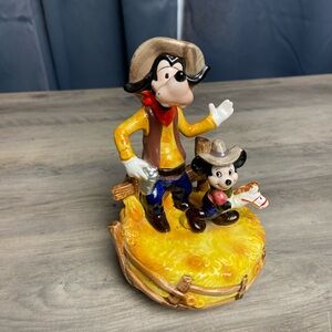 Vintage Schmid Walt Disney Characters Music Box Mickey And Goofy Cowboys